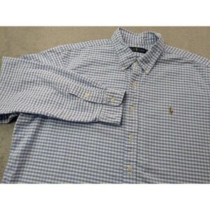 Ralph Lauren XXL Mens Blue Gingham Checkered Long Sleeve‎ Button Down Shirt